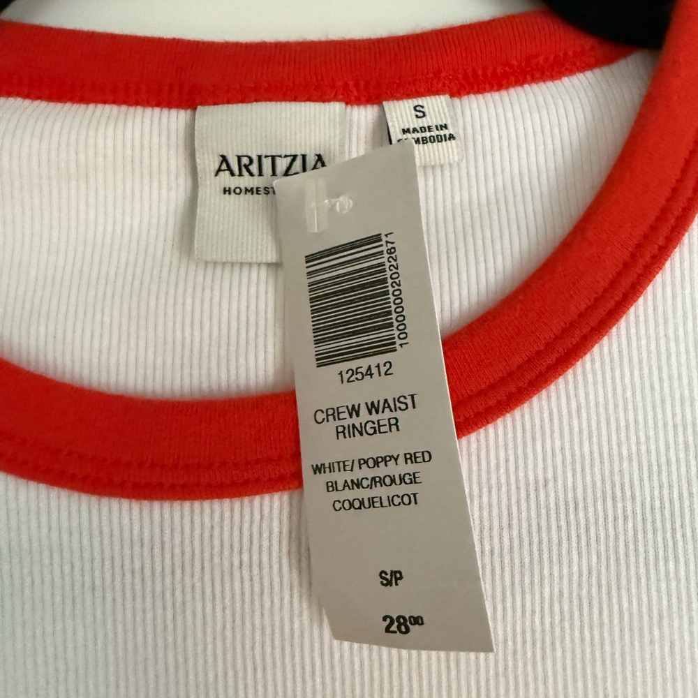 NWT Aritzia crew waist ringer T-shirt size small poppy red - Picture 3 of 3
